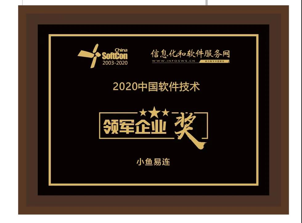 小魚易連榮獲“2020年中國軟件技術領軍企業獎”